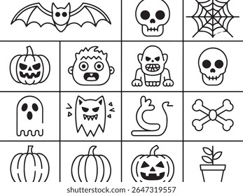 Halloween Icons Pattern Spooky and Fun Black and White Designs for a Festive Celebration of the Season