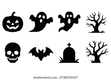 Iconos de Halloween calabaza fantasma murciélago cráneo lápida Vector