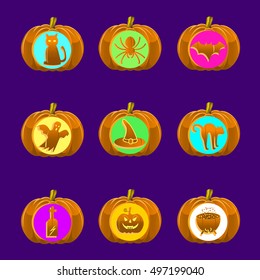 Halloween.Set of  Halloween icons.Set of  Halloween pumpkin-lantern.