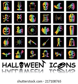 halloween icons rainbow color in black square