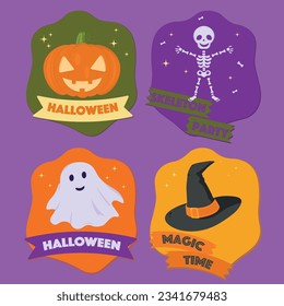 halloween icons in retro style. set of stickers for halloween