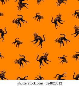 Halloween icons seamless pattern from animals, cat and magic attributes  for web and stickers. Vector