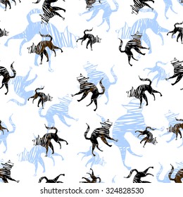Halloween icons seamless pattern from animals, cat and magic attributes  for web and stickers. Vector