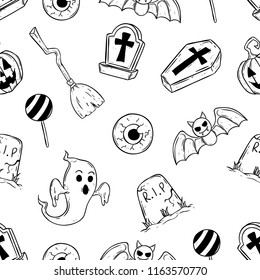 halloween icons seamless pattern with hand drawn style