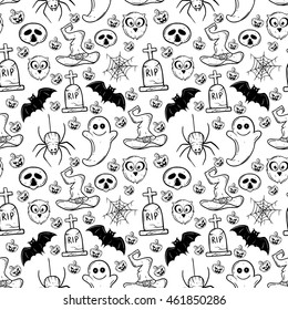 Halloween icons in seamless pattern using hand drawing style