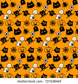 Halloween icons seamless pattern vector design concept on orange background