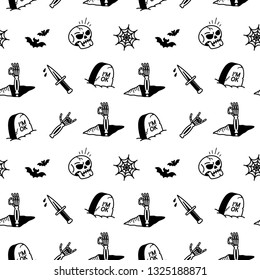 HALLOWEEN ICONS SEAMLESS PATTERN WHITE BACKGROUND