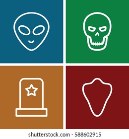halloween icons set. Set of 4 halloween outline icons such as animal fang, skull, headstone