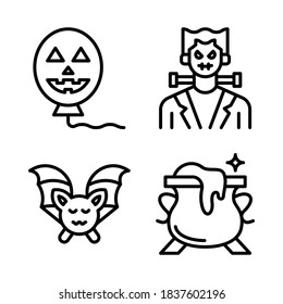 Halloween Icons Set= balloon, frankenstein bat, cauldron . Perfect for website mobile app, app icons, presentation, illustration and any other projects.