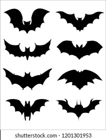 Halloween icons set of bats in black	