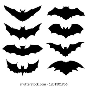 Halloween icons set of bats in black	