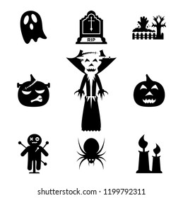 Halloween icons set black - on white background