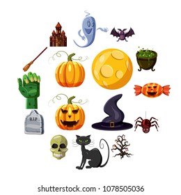 Halloween icons set. Cartoon illustration of 16 Halloween vector icons for web