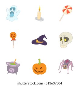 Halloween icons set. Cartoon illustration of 9 halloween vector icons for web