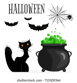 Halloween icons set. Cartoon illustration black of Halloween icons for web. Vector illustration of a Halloween style. Holiday horror and fear in October.