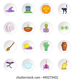 Halloween icons set in cartoon style. Halloween holiday elements set collection vector illustration