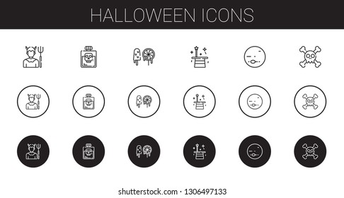 halloween icons set. Collection of halloween with devil, poison, sweets, magician, neptune, skull. Editable and scalable halloween icons.