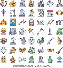 Halloween icons set, Halloween collection, Halloween event icons, Horror icons set, celebration pack, Halloween fill icons