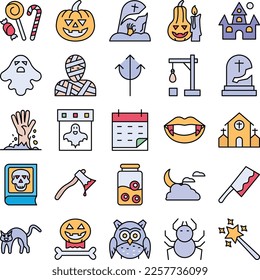 Halloween icons set, Halloween collection, Halloween event icons, Horror icons set, celebration pack, Halloween fill icons