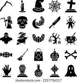 Halloween icons set, Halloween collection, Halloween event icons, Horror icons set, celebration pack, Halloween glyph icons