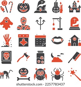 Halloween icons set, Halloween collection, Halloween event icons, Horror icons set, celebration pack, Halloween glyph dual icons