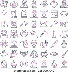 Halloween icons set, Halloween collection, Halloween event icons, Horror icons set, celebration pack, Halloween line dual icons