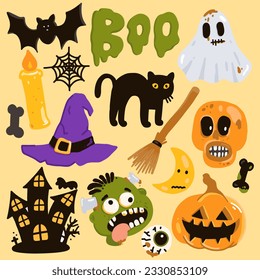 Halloween icons set color cartoon illustration