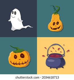Halloween icons set, design elements, vector illustration.