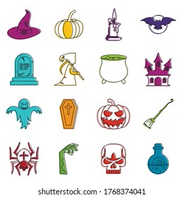 Halloween icons set. Doodle illustration of vector icons isolated on white background for any web design