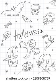 Halloween-Symbole gesetzt. Doodles in Vektorgrafik. Freehand Zeichnung zum Thema Halloween	
