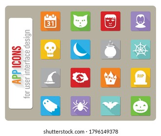 Halloween icons set in flat design with long shadow