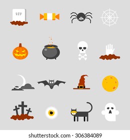 Halloween Icons Set. Flat Design Vector Illustration.