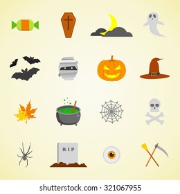 Halloween icons set. Flat design Vector Illustration