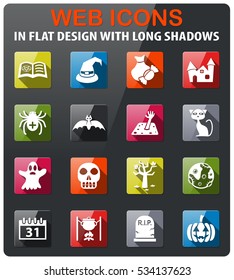 Halloween icons set in flat design with long shadow