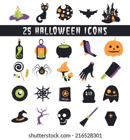 Halloween Icons set flat icons for Halloween with horror stories