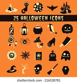 Halloween Icons set flat icons for Halloween with horror stories