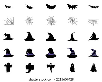Halloween icons set flat illustration silhouettes for your design needs