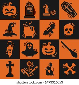 Halloween icons set in flat style. Suitable as stickers