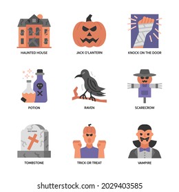 Halloween Icons Set Flat Style