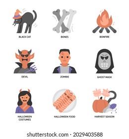 Iconos de Halloween con estilo plano