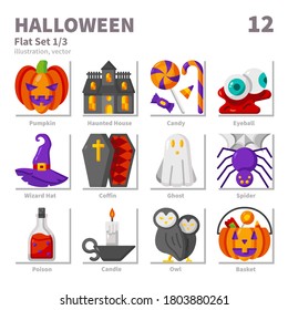 Juego de iconos de Halloween, Plano, vector e ilustración 1/3