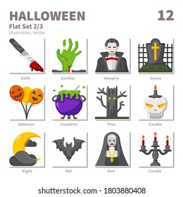 Halloween icons set, Flat, vector and illustration set 2