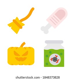 Halloween Icons Set= flying broom, finger, pumpkin, eye ball . Perfect for website mobile app, app icons, presentation, illustration and any other projects.