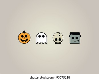 Halloween Icons. Set of four playful Halloween icons. Jack-o-lantern, Ghost, Skeleton and Frankenstein.