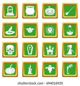 Halloween icons set in green color isolated vector illustration for web and any design
