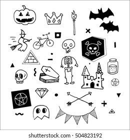 Halloween icons set. Hand drawn vector illustration isolated on white.