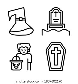 Halloween Icons Set = hat wizard, tombstone, avatar, coffin. Perfect for website mobile app, app icons, presentation, illustration and any other projects.