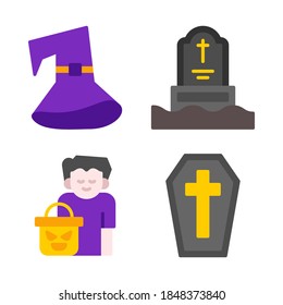 Halloween Icons Set = hat wizard, tombstone, avatar, coffin. Perfect for website mobile app, app icons, presentation, illustration and any other projects.