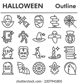 Halloween icons set - icon, illustration on white background, outline style