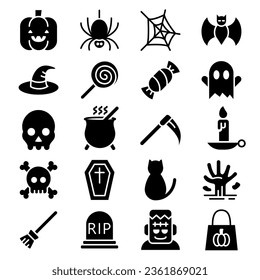 Halloween icons set or logo with black solid style
